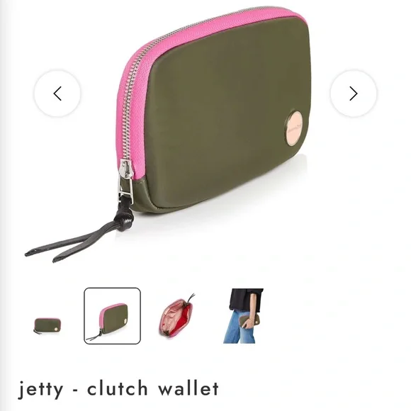 Shorty Love Olive Crossbody Bag with Pink Trim and matching wallet - Picture 14 of 16